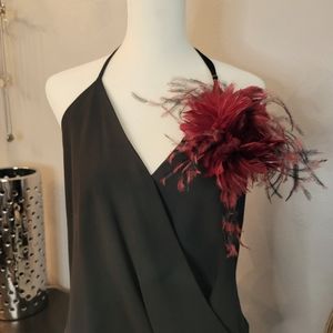 Red with Black Accents Feather Brooch